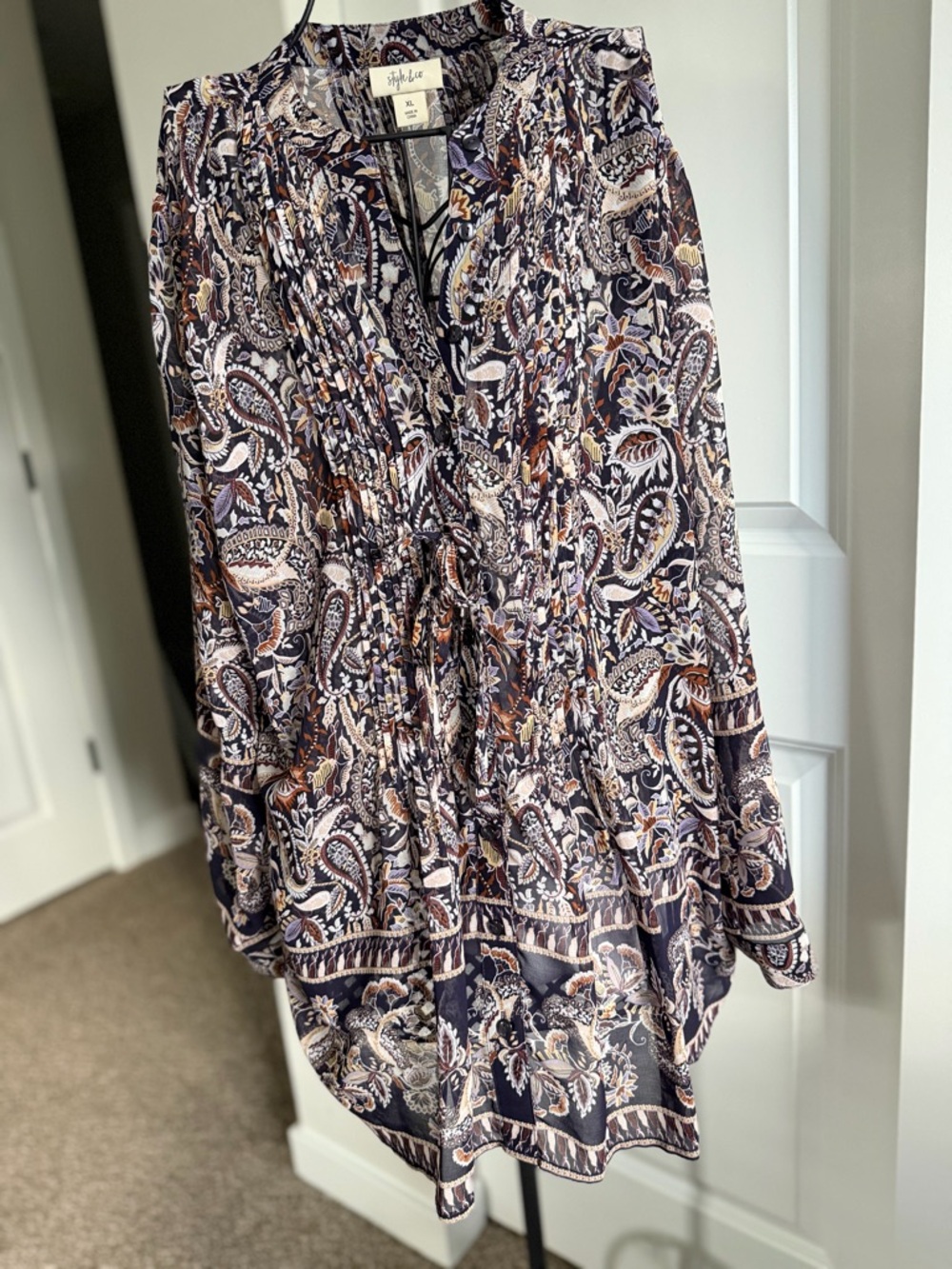 Style & Co. Paisley Print Tunic - Navy, Brown & Cream - Picture 2 of 5